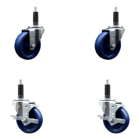 Service Caster 4'' Solid Poly Wheel Swivel 1'' Expanding Stem Caster Set 2 Brakes, 4PK SCC-EX20S414-SPUS-2-TLB-2-1